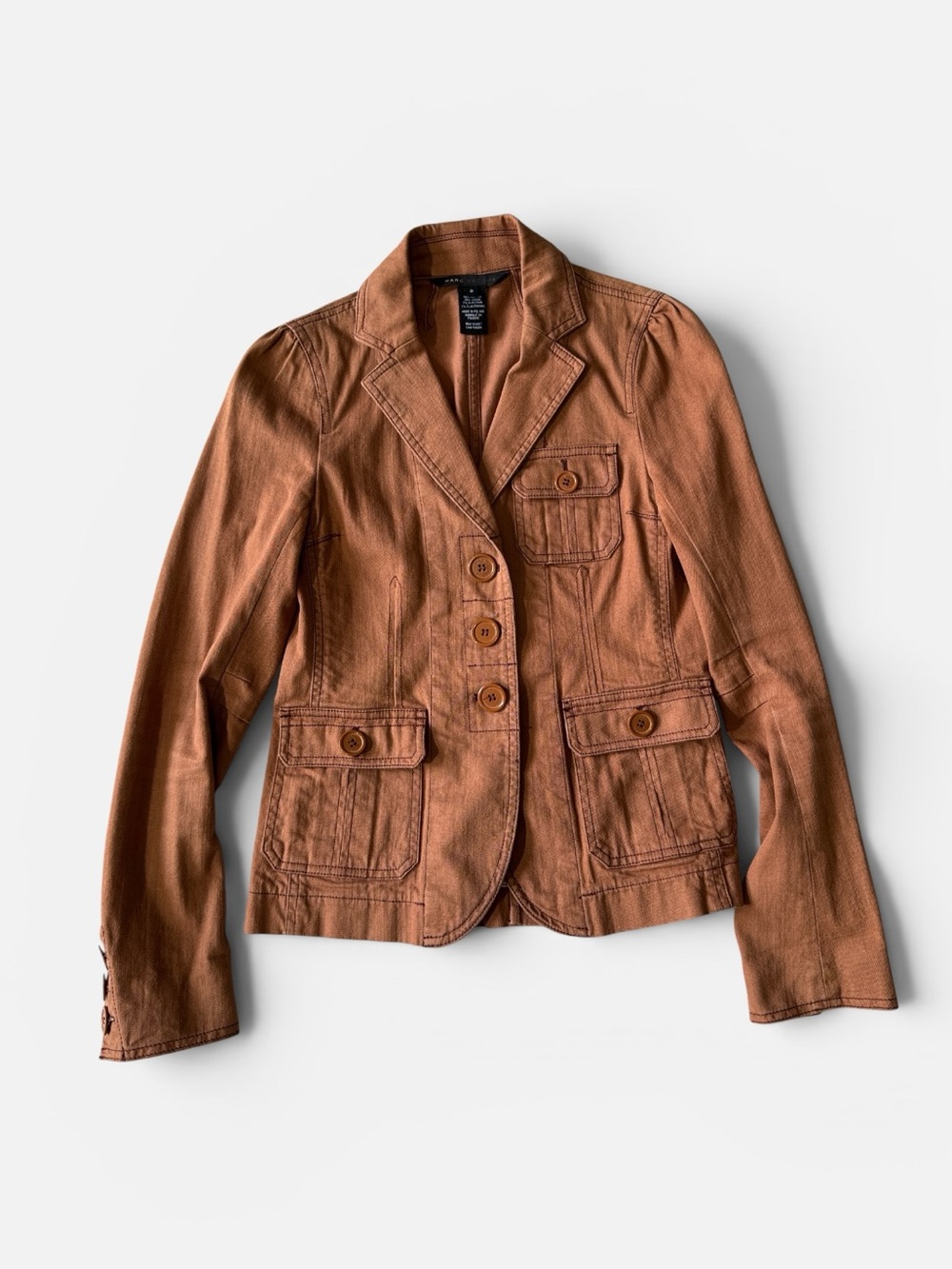 Marc Jacobs womens 2 orange denim button up military style light jacket EUC